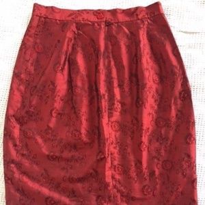 Neiman Marcus Hot Red Floral Silk Skirt